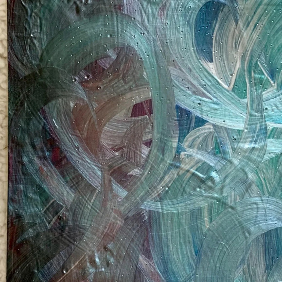9x12 Artwork with metallic silver, wine, green and blue - Picture 4 of 6